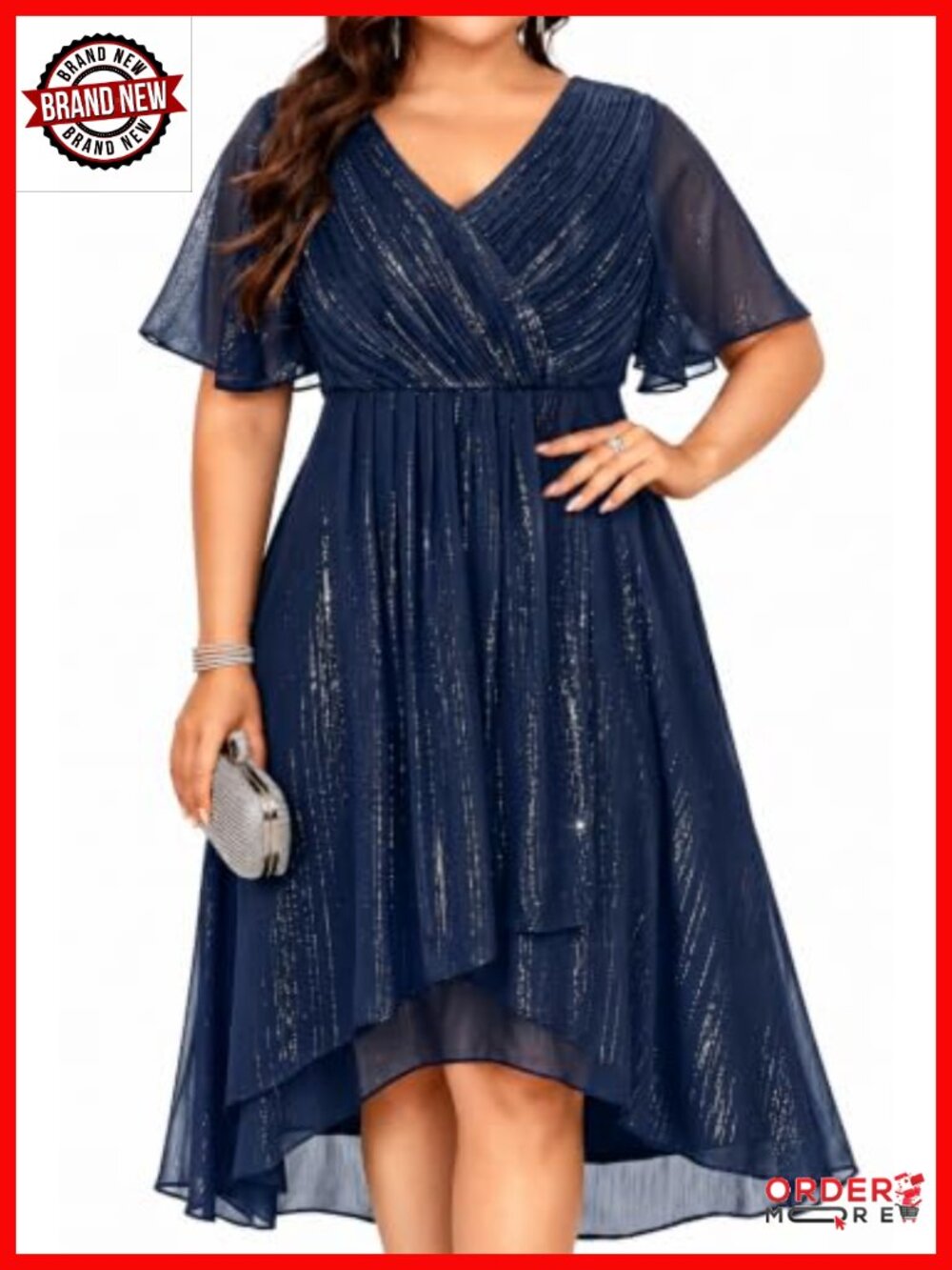 Plus Size Cocktail Dress - Formal Wedding Guest Long Sleeve A Line Midi Dress